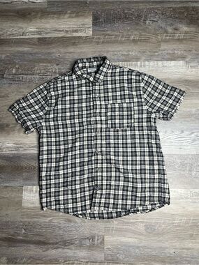 Monet Black and White Plaid Short-Sleeve Button-Down Shirt